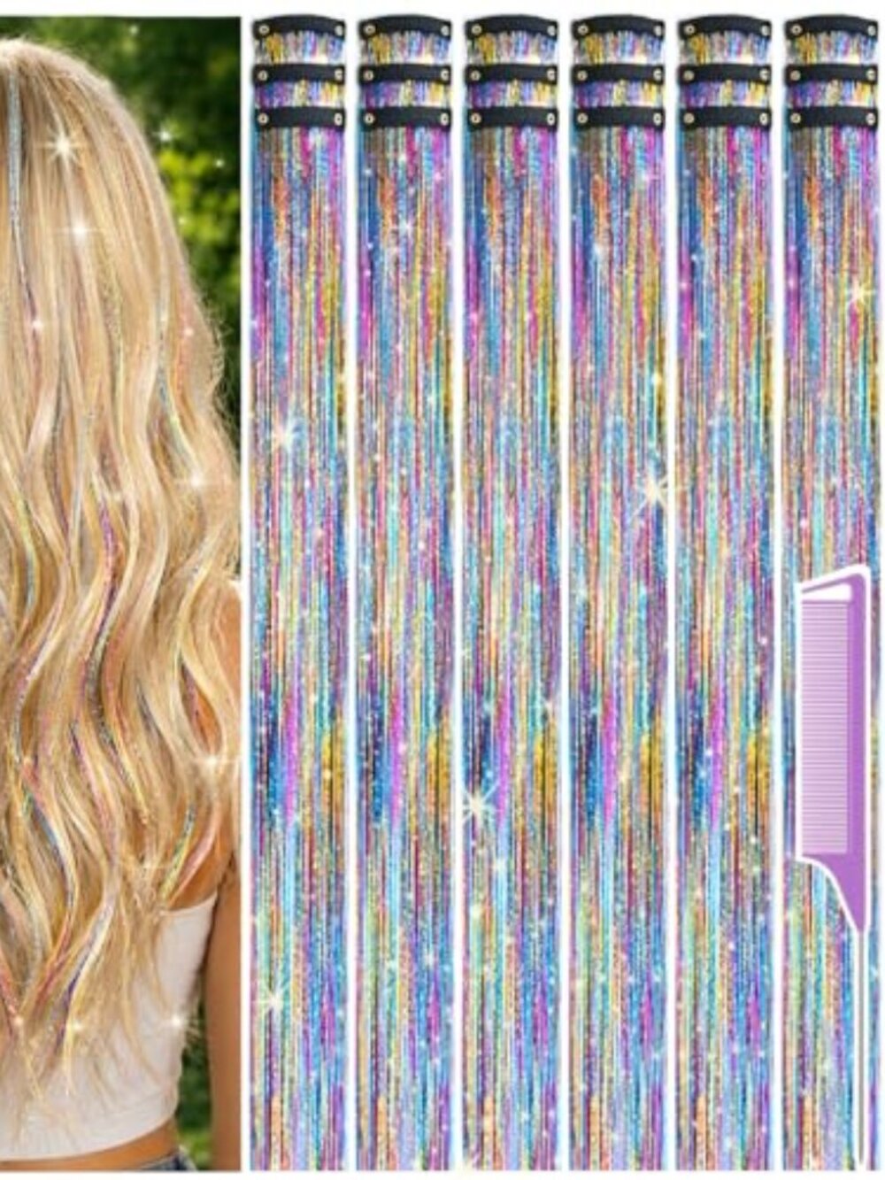Hair Tinsel Clip in Pack of 18 Pcs Whimsical‎ Rainbow Hair Accessories